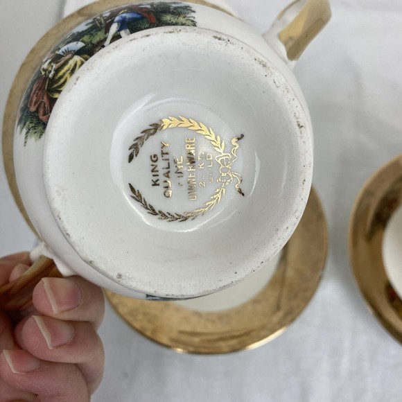 6 PCs Vintage King Quality Fine Colonial Couple Gold 22k US 1960 Sugar & Creamer - Picture 9 of 16